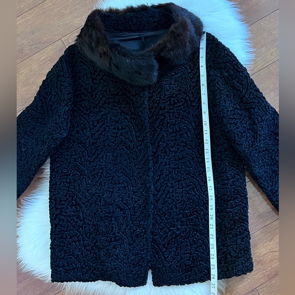 Vintage Black Curly Lamb Coat With Mink Fur Collar - Picture 13 of 15